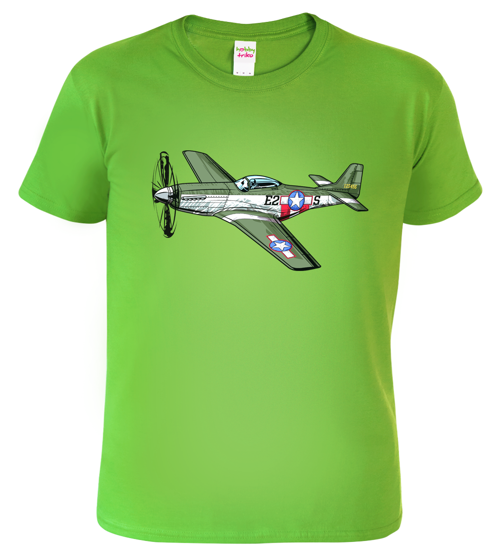 Dětské tričko s letadlem - P-51 Mustang Velikost: 4 roky / 110 cm, Barva: Apple Green (92)