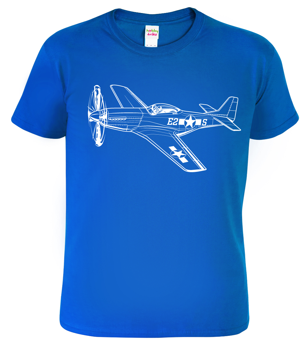 Tričko s letadlem - Mustang, Black&White Edition Velikost: 4XL, Barva: Královská modrá (05)