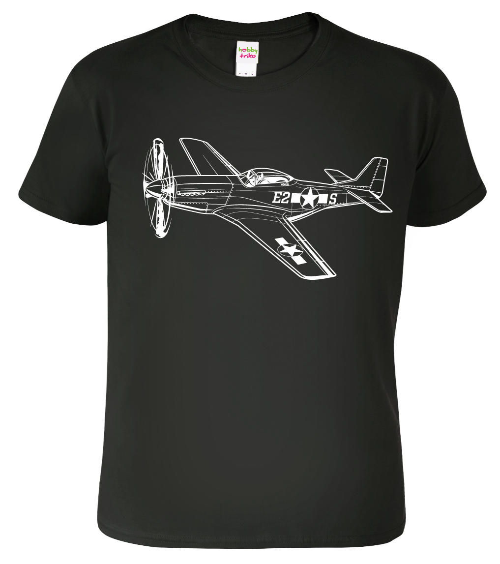 Tričko s letadlem - Mustang, Black&White Edition Velikost: M, Barva: Černá (01)