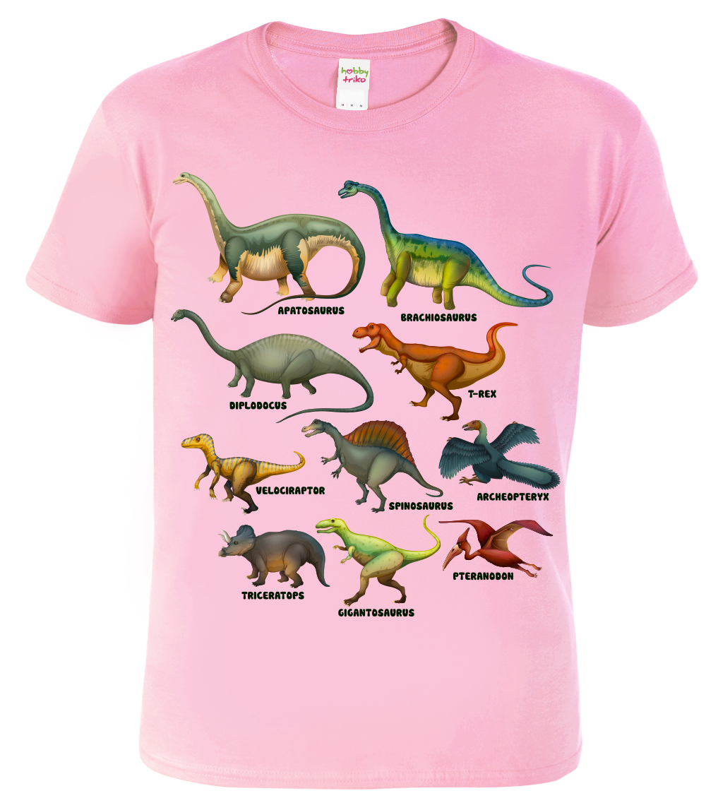Dětské tričko s dinosaurem - Atlas dinosaurů Velikost: 10 let / 146 cm, Barva: Růžová (30)