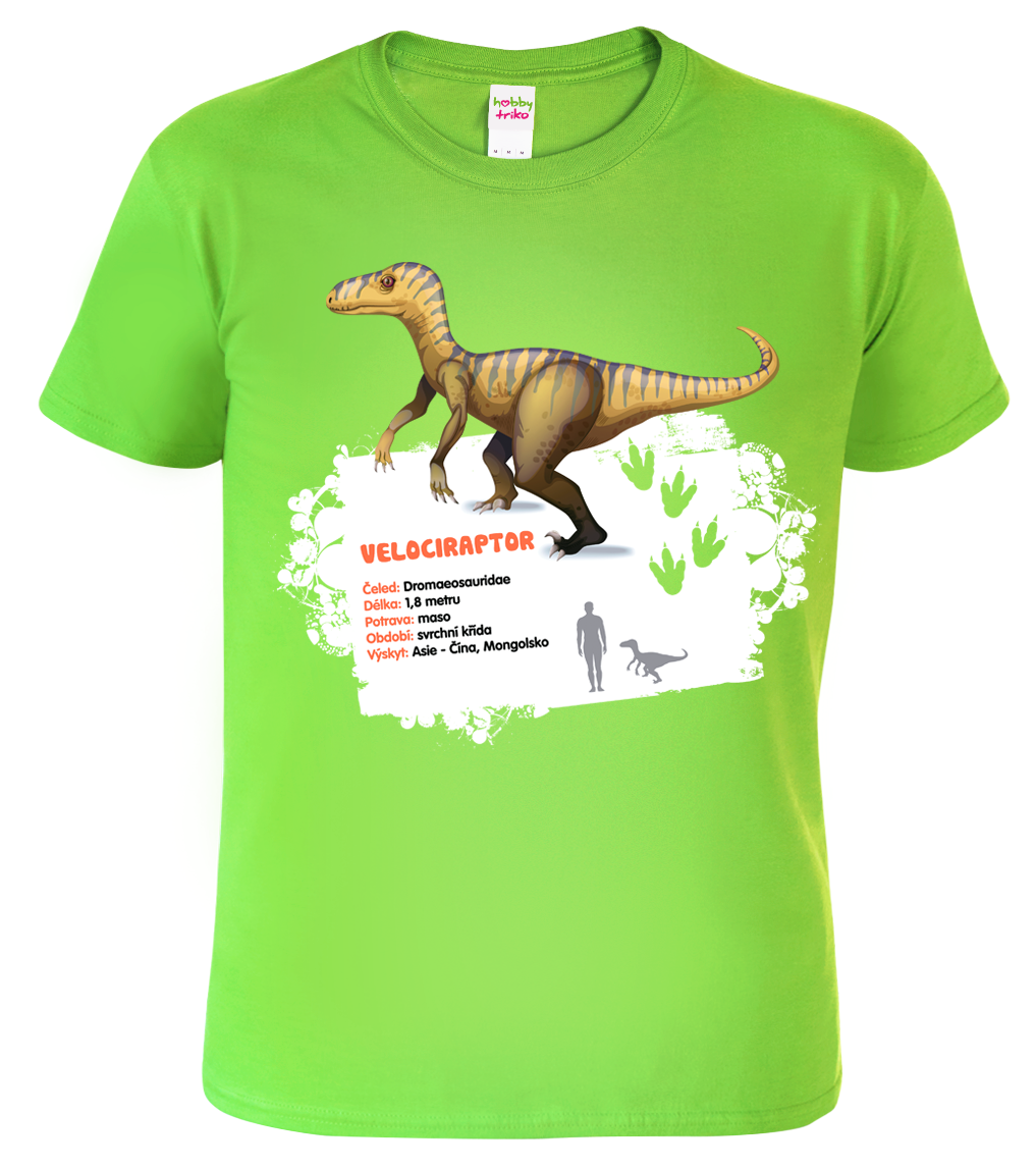 Dětské tričko s dinosaurem - Velociraptor Velikost: 4 roky / 110 cm, Barva: Apple Green (92)