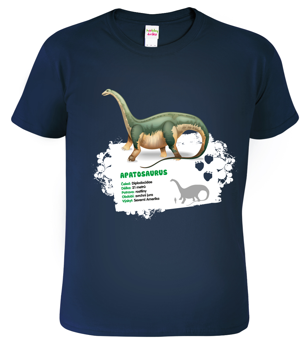 Dětské tričko s dinosaurem - Apatosaurus Velikost: 4 roky / 110 cm, Barva: Námořní modrá (02)