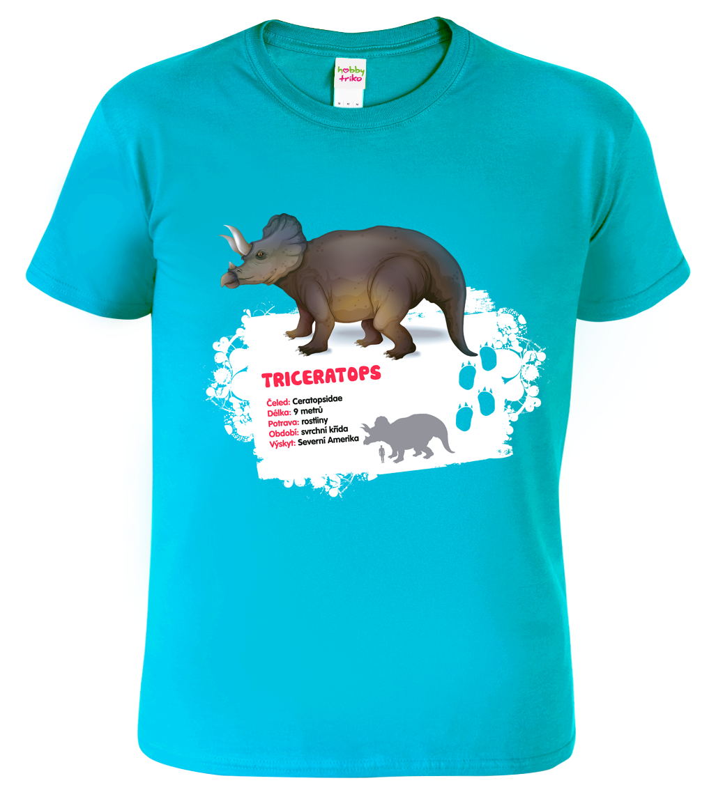 Dětské tričko s dinosaurem - Triceraptos Velikost: 4 roky / 110 cm, Barva: Tyrkysová (44)