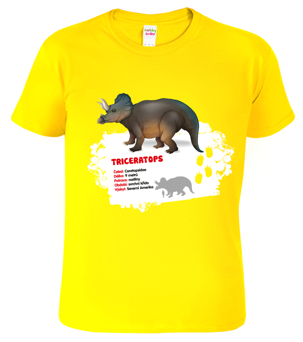 Dětské tričko s dinosaurem - Triceraptos Velikost: 4 roky / 110 cm, Barva: Žlutá (04)