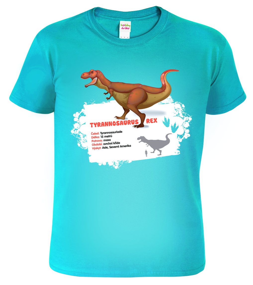 Dětské tričko s dinosaurem - Tyrannosaurus Rex Velikost: 12 let / 158 cm, Barva: Tyrkysová (44)