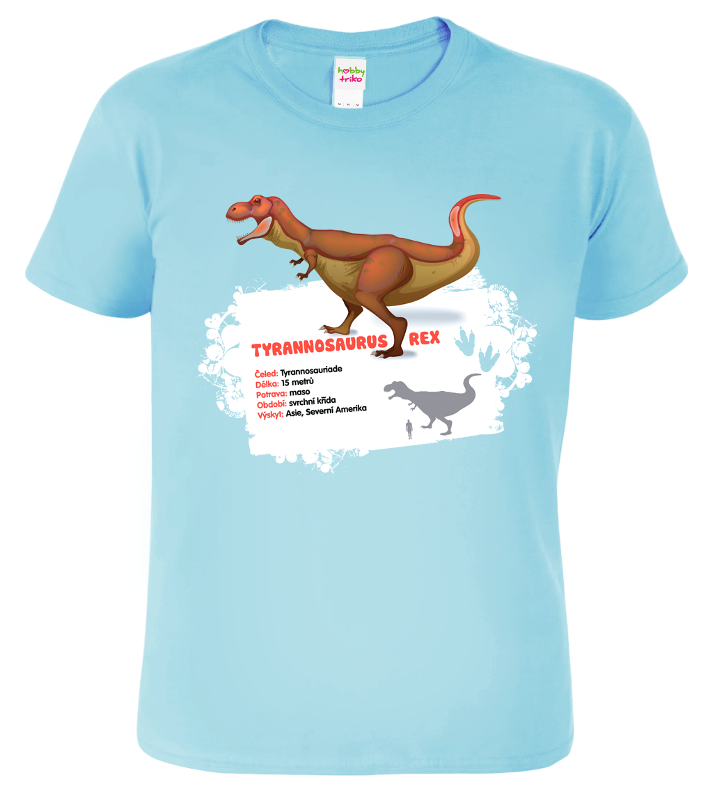 Dětské tričko s dinosaurem - Tyrannosaurus Rex Velikost: 10 let / 146 cm, Barva: Nebesky modrá (15)