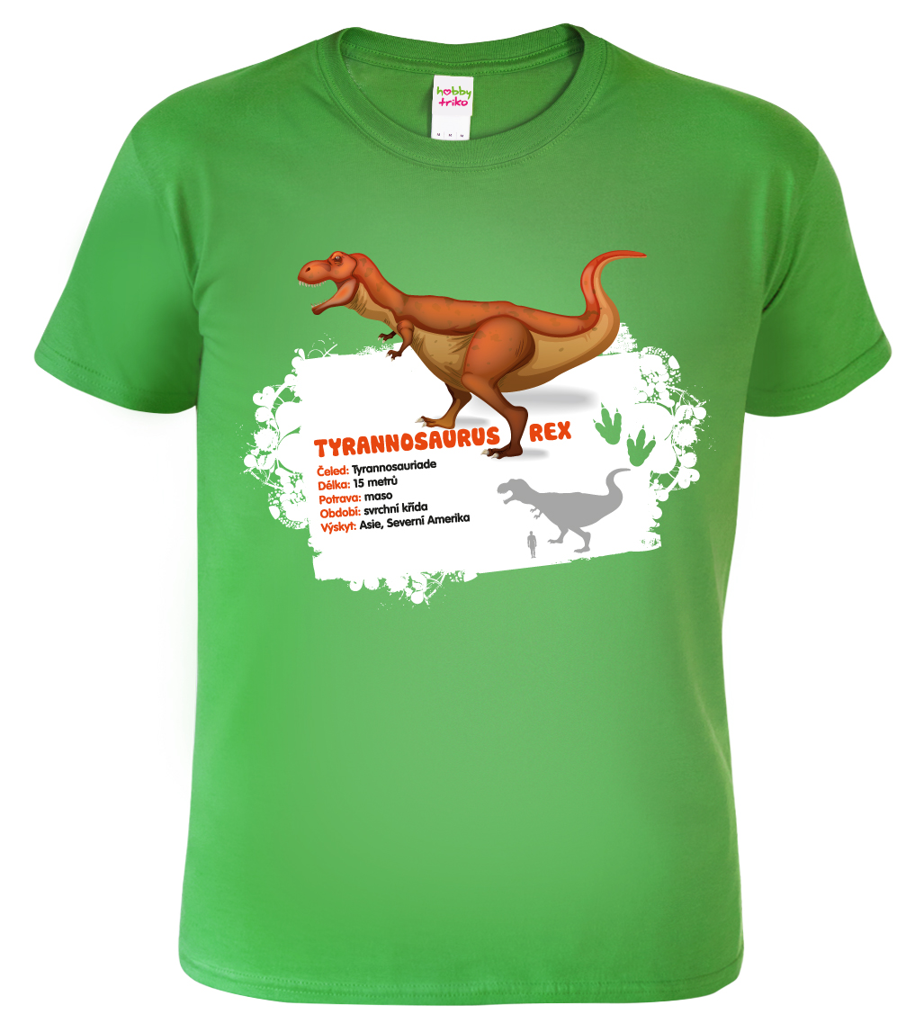 Dětské tričko s dinosaurem - Tyrannosaurus Rex Velikost: 10 let / 146 cm, Barva: Středně zelená (16)