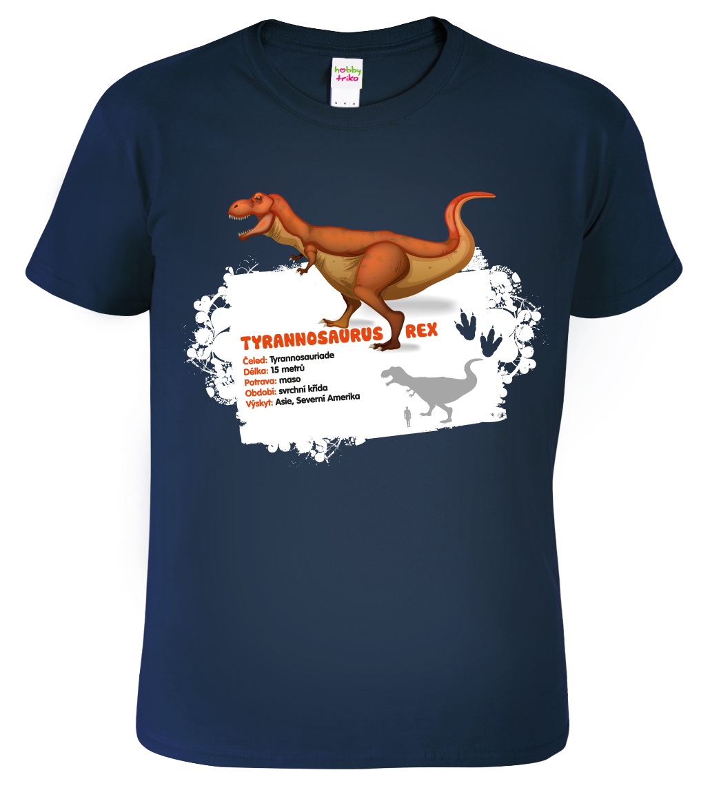 Dětské tričko s dinosaurem - Tyrannosaurus Rex Velikost: 4 roky / 110 cm, Barva: Námořní modrá (02)