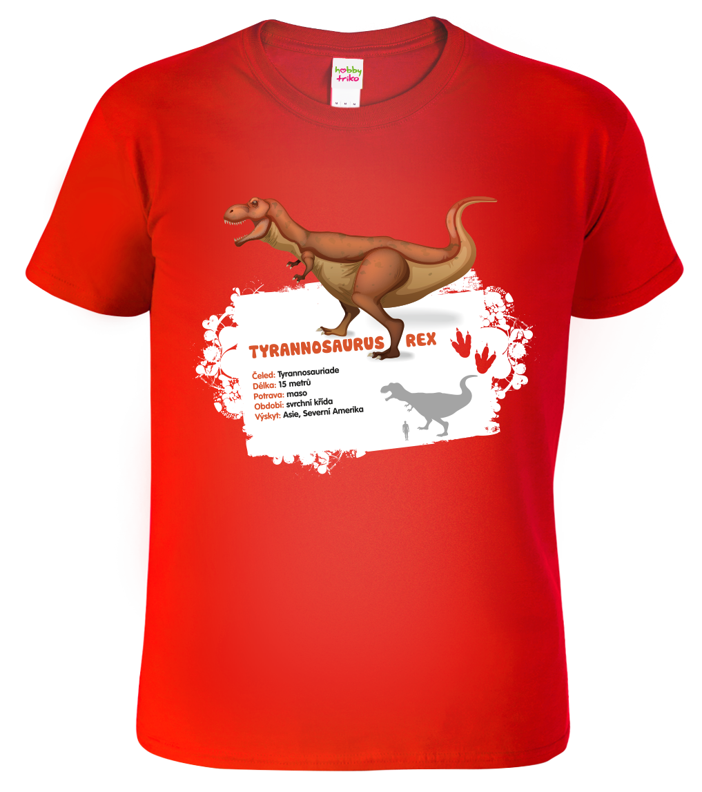Dětské tričko s dinosaurem - Tyrannosaurus Rex Velikost: 10 let / 146 cm, Barva: Červená (07)