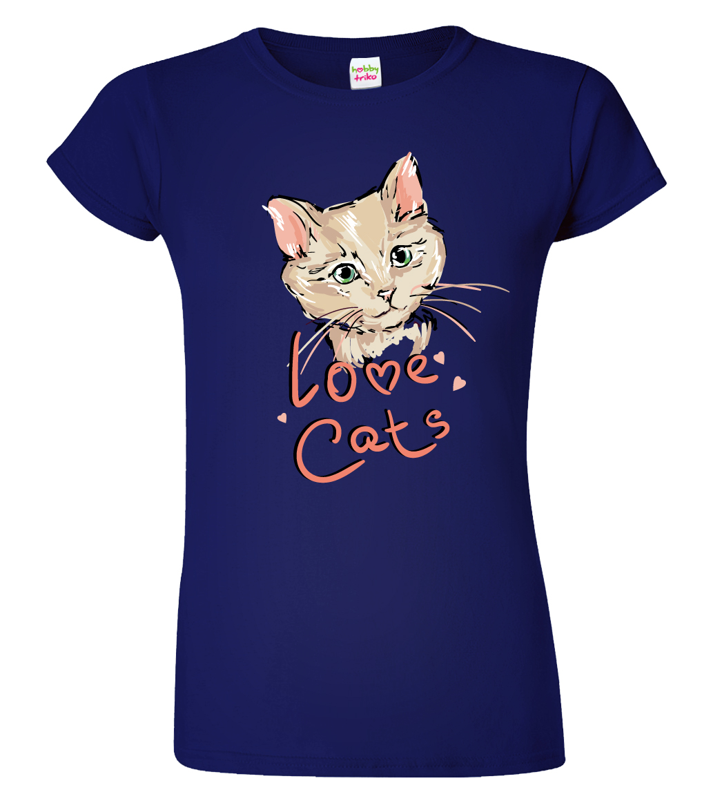 Dámské tričko s kočkou - Love Cats Velikost: S, Barva: Námořní modrá (02)