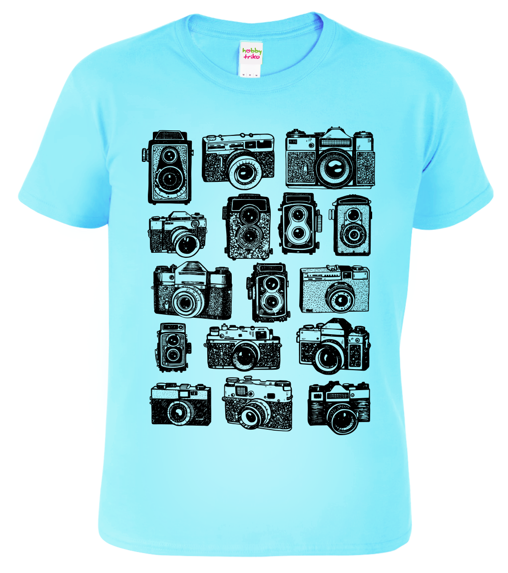 Tričko pro fotografa - Fotoaparáty Velikost: L, Barva: Nebesky modrá (15)