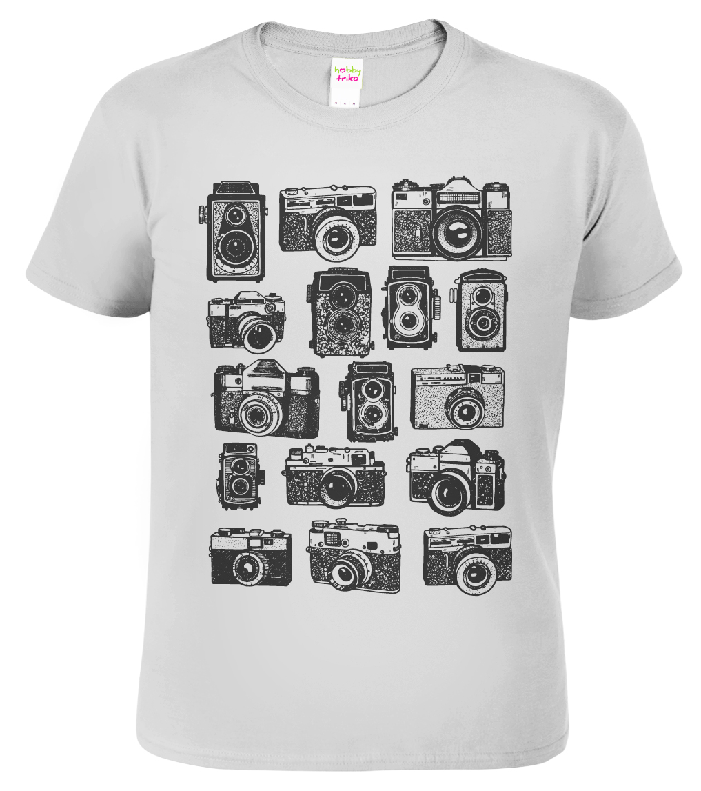 Tričko pro fotografa - Fotoaparáty Velikost: L, Barva: Světle šedý melír (03)