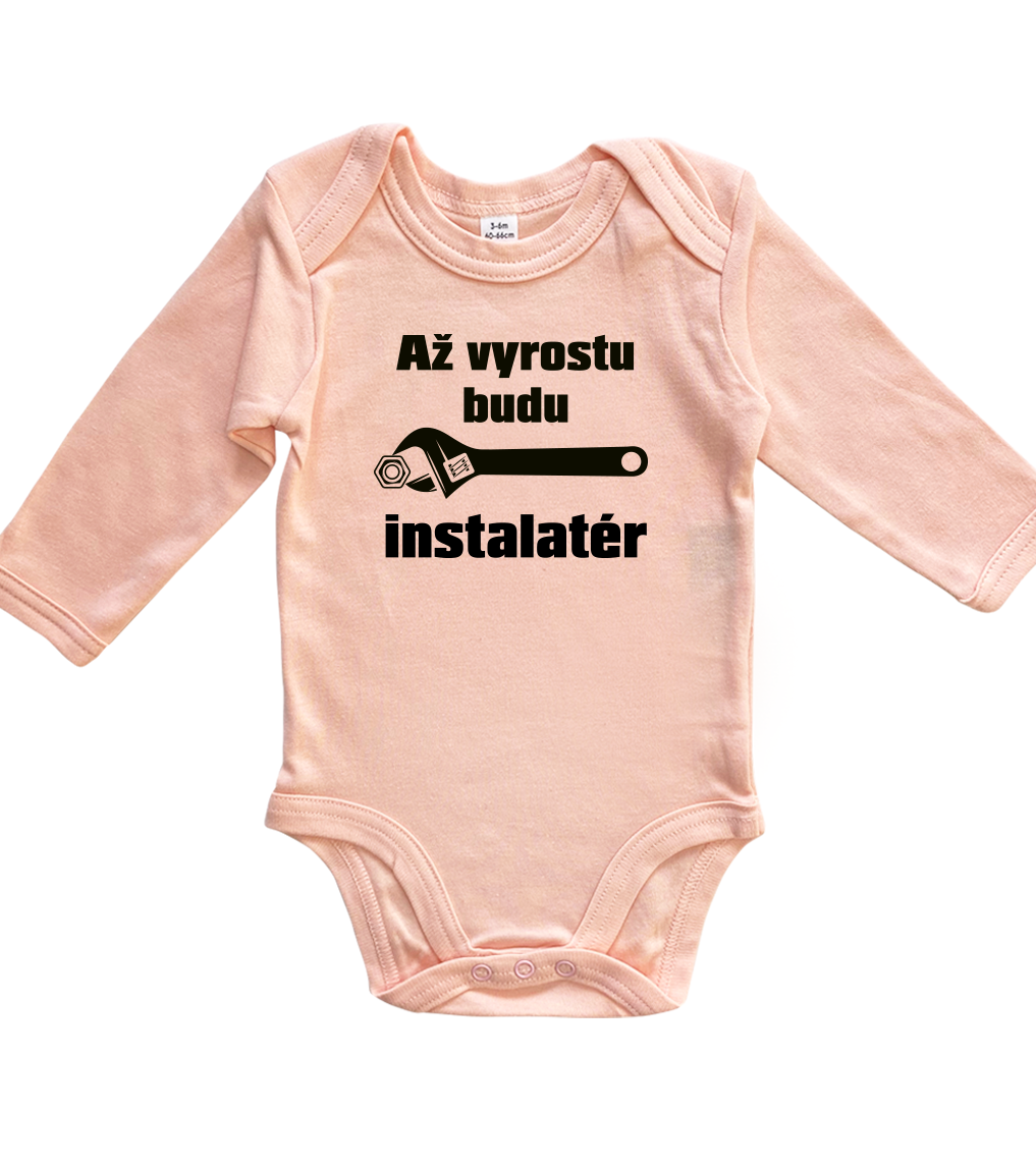 Body dětské - Až vyrostu budu instalatér Velikost: 3-6 m, Barva: Světle růžová, Délka rukávu: Dlouhý rukáv