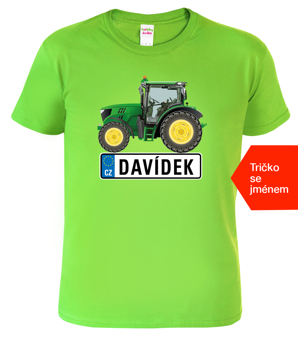 Dětské tričko s traktorem a jménem - Traktor SPZ Velikost: 12 let / 158 cm, Barva: Apple Green (92)