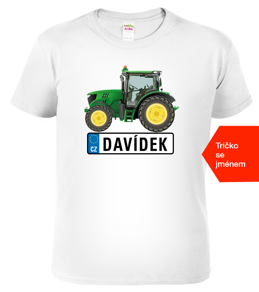Dětské tričko s traktorem a jménem - Traktor SPZ Velikost: 4 roky / 110 cm, Barva: Bílá (00)