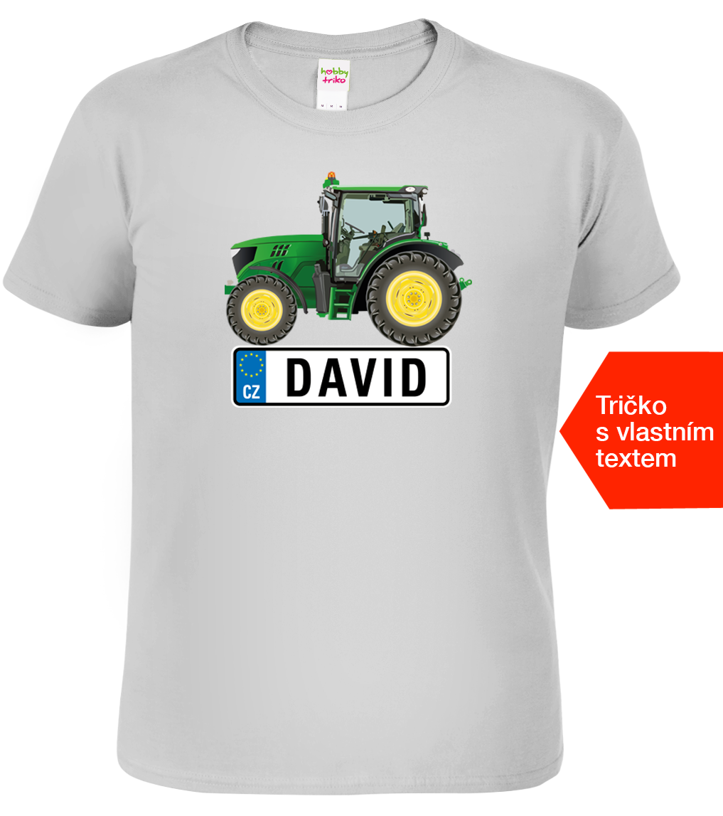 Tričko se jménem - Traktor SPZ Velikost: L, Barva: Světle šedý melír (03)