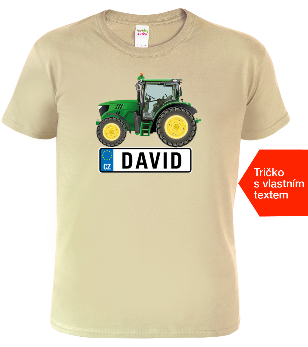 Tričko se jménem - Traktor SPZ Velikost: M, Barva: Béžová (51)