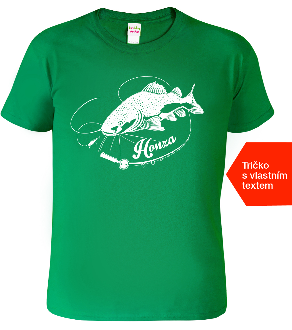 Rybářské tričko se jménem - Sumec velký Velikost: S, Barva: Středně zelená (16)