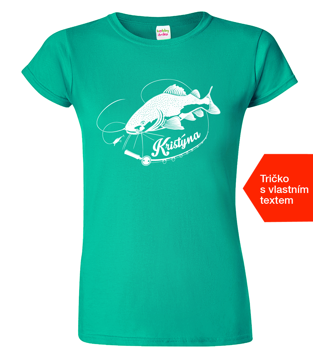 Dámské rybářské tričko se jménem - Sumec velký Velikost: S, Barva: Emerald (19)
