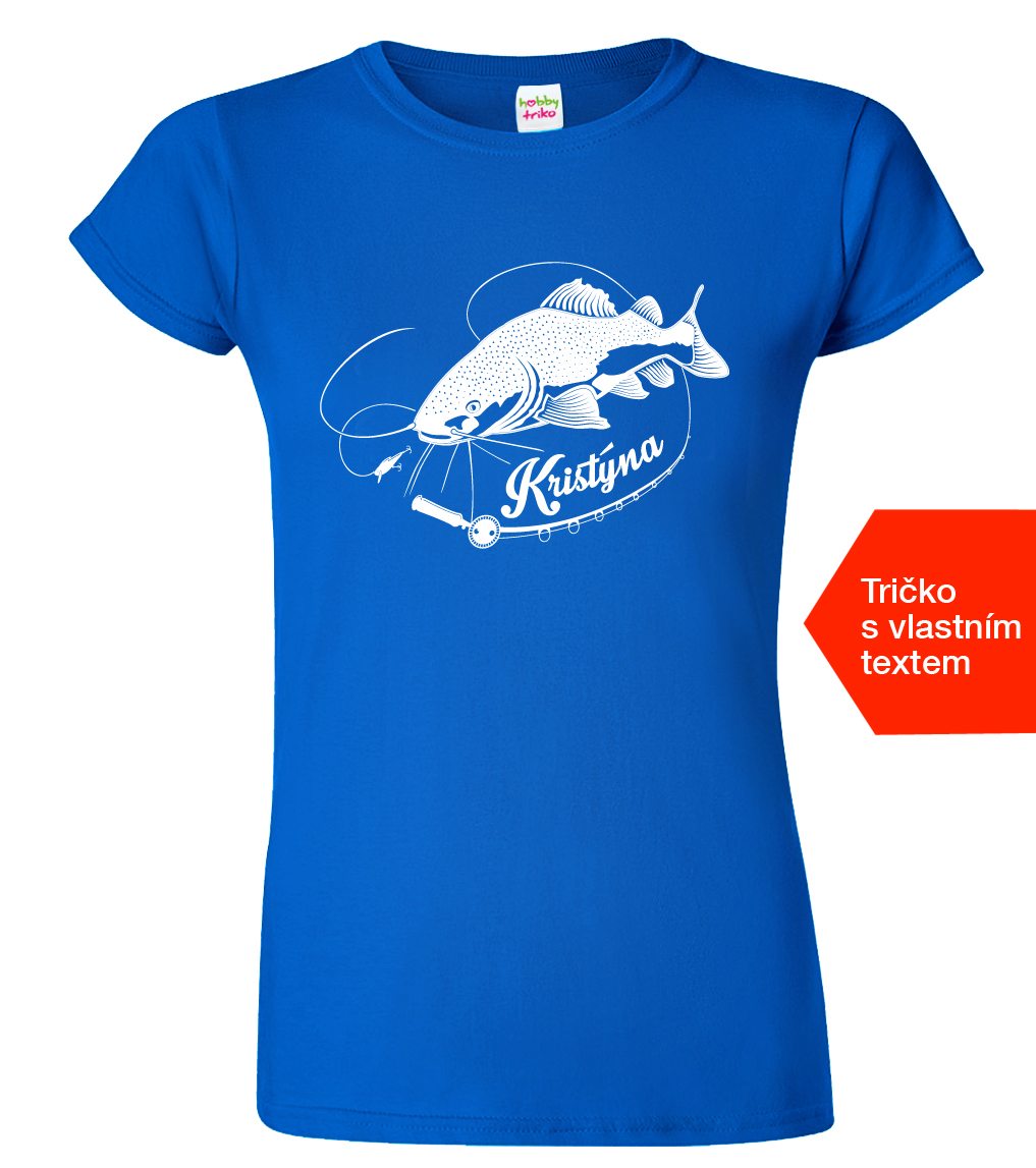 Dámské rybářské tričko se jménem - Sumec velký Velikost: XL, Barva: Královská modrá (05)