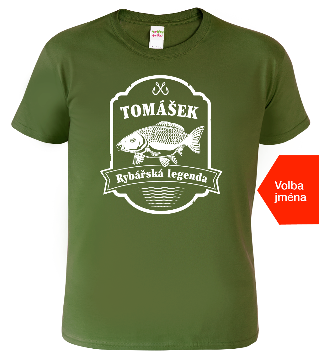 Dětské rybářské tričko se jménem - Rybářská legenda Velikost: 4 roky / 110 cm, Barva: Military (69)