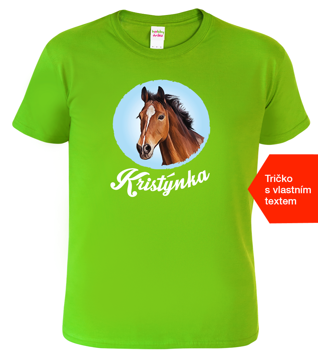 Dětské tričko s koněm a jménem - Hnědák Velikost: 4 roky / 110 cm, Barva: Apple Green (92)