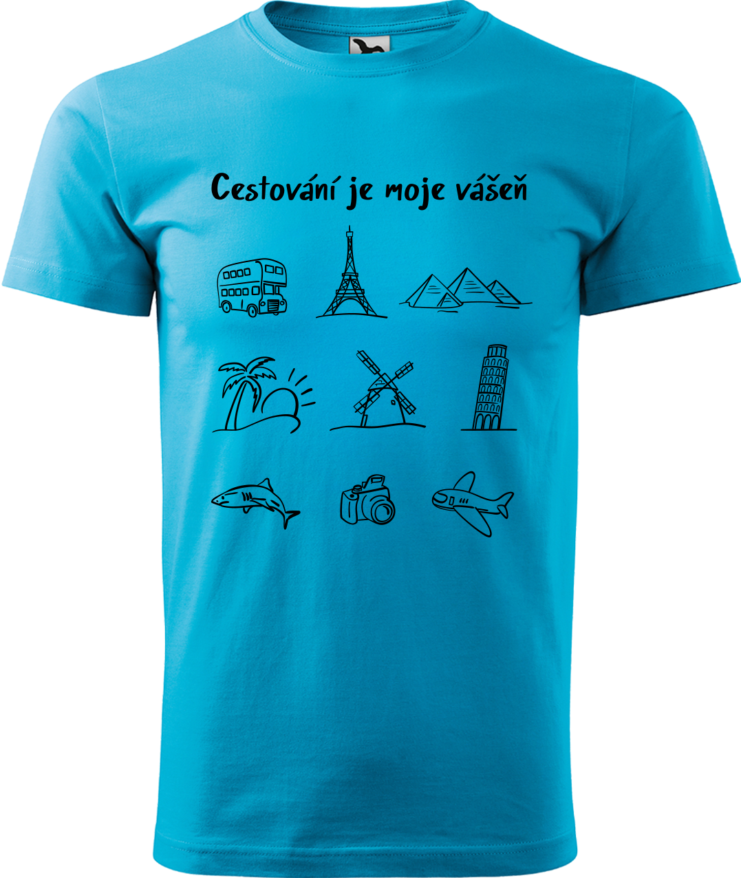 Pánské cestovatelské tričko - Cestování je moje vášeň Velikost: 3XL, Barva: Tyrkysová (44)