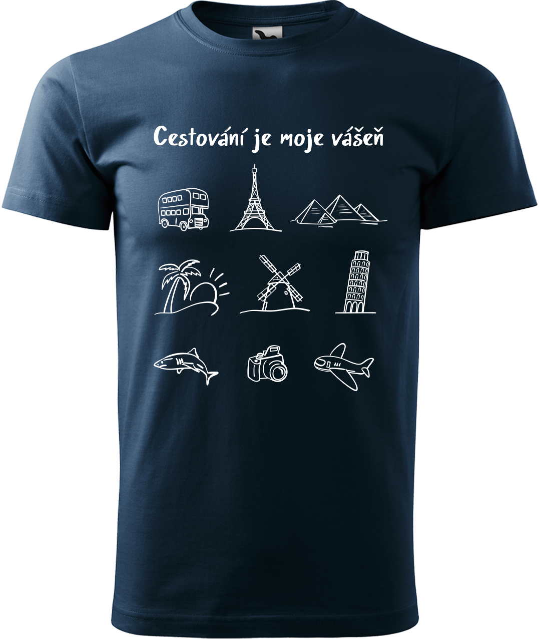 Pánské cestovatelské tričko - Cestování je moje vášeň Velikost: L, Barva: Námořní modrá (02)