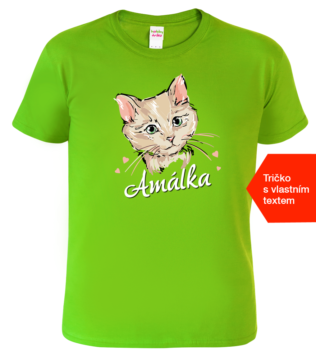 Dětské tričko se jménem - Malovaná kočička Velikost: 8 let / 134 cm, Barva: Apple Green (92)