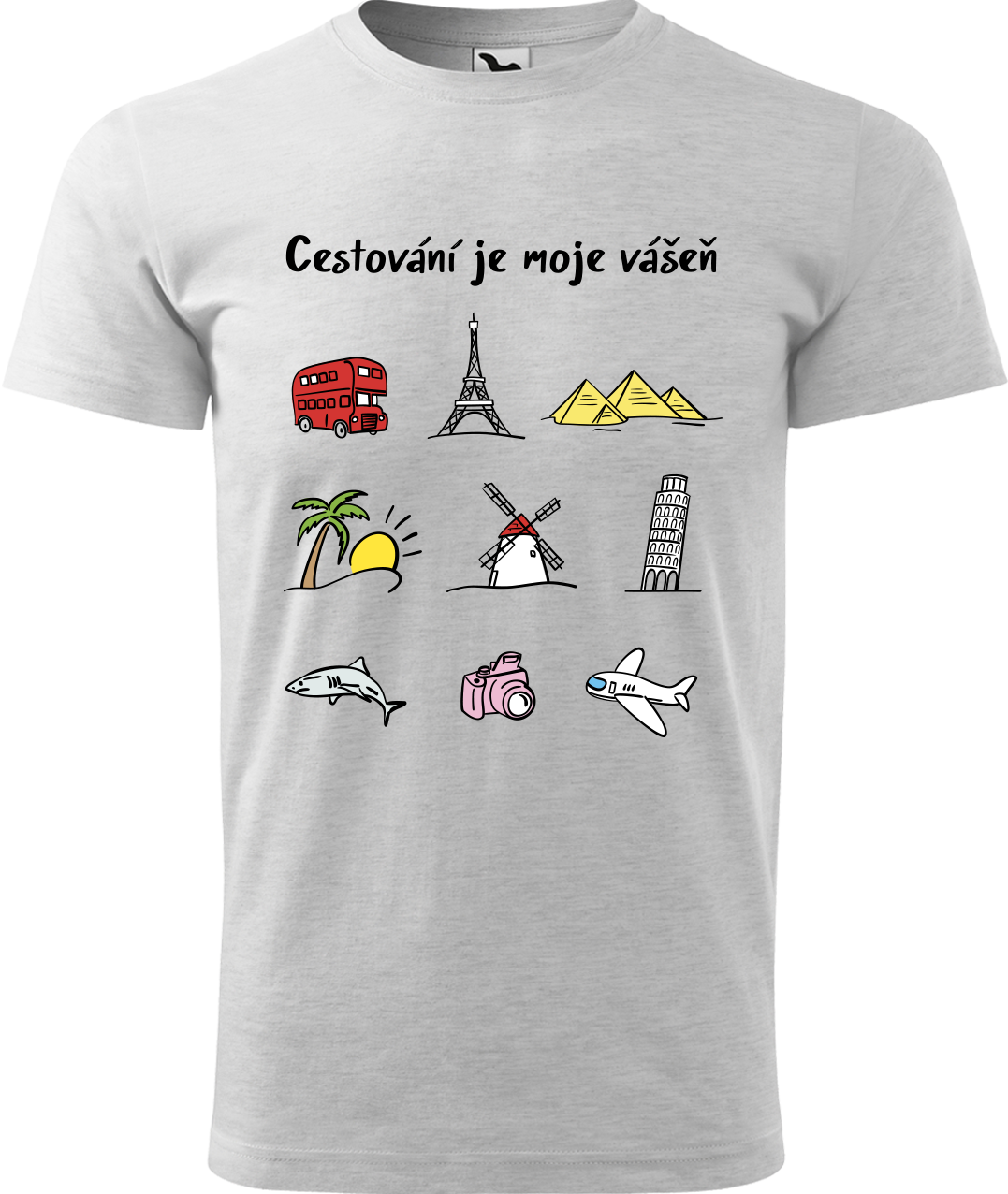 Pánské cestovatelské tričko - Cestování je moje vášeň (barevná kresba) Velikost: XL, Barva: Světlá khaki (28)