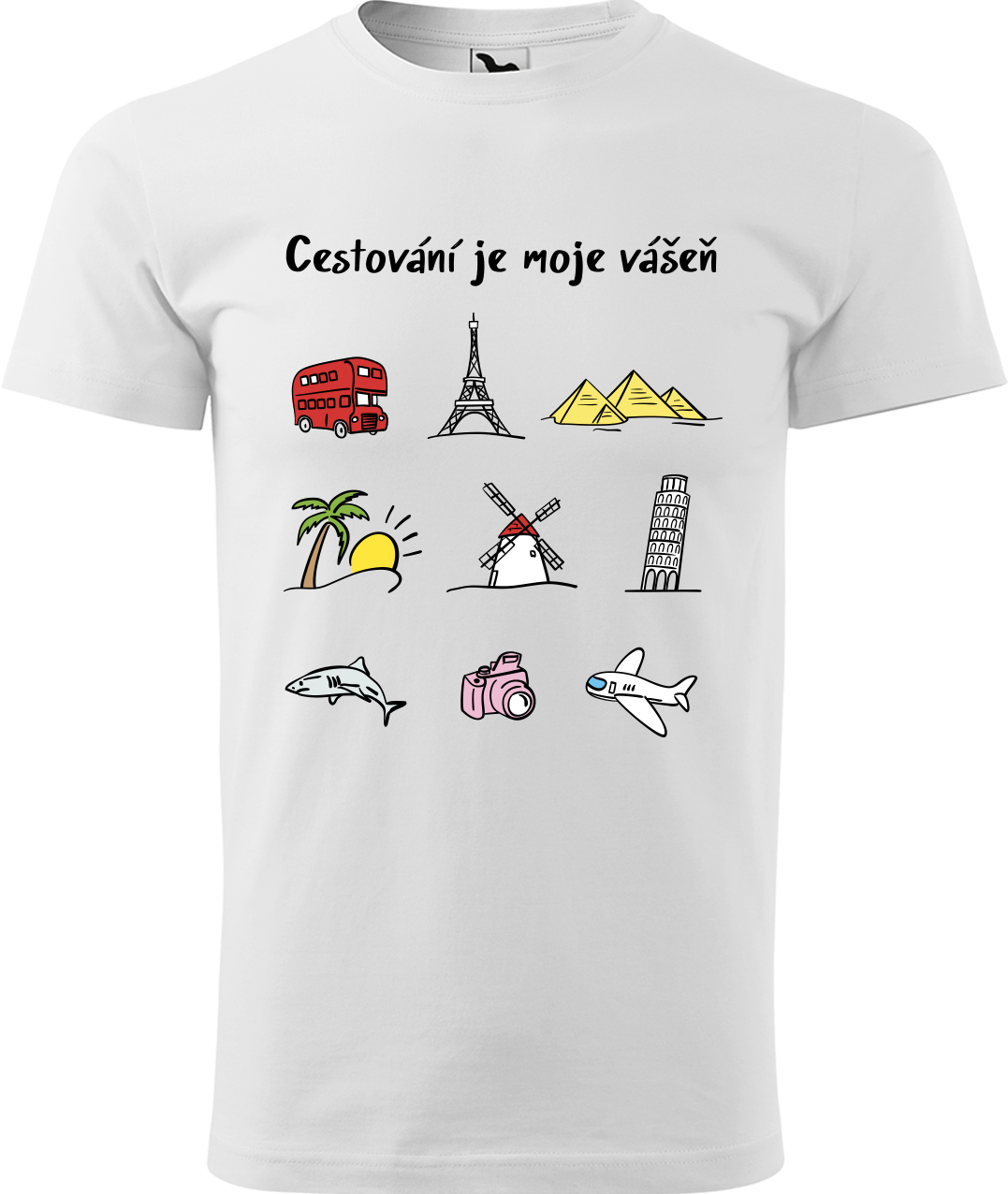 Pánské cestovatelské tričko - Cestování je moje vášeň (barevná kresba) Velikost: 4XL, Barva: Bílá (00)