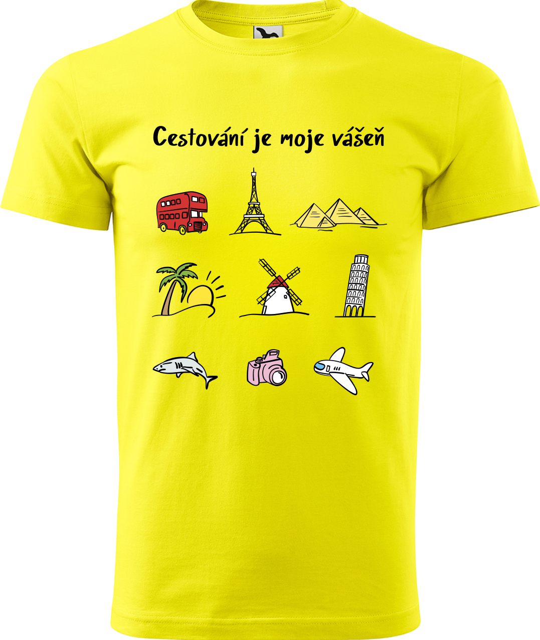 Pánské cestovatelské tričko - Cestování je moje vášeň (barevná kresba) Velikost: L, Barva: Žlutá (04)