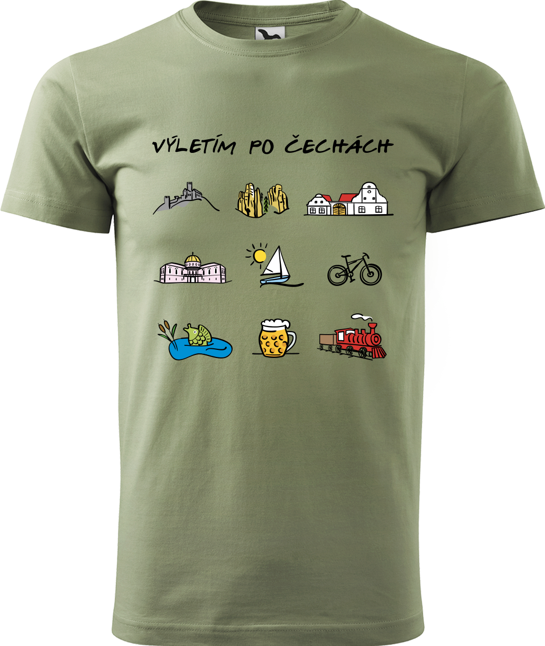 Pánské cestovatelské tričko - Výletím po Čechách (barevná kresba) Velikost: 4XL, Barva: Světlá khaki (28)