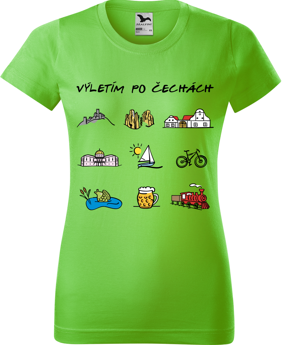Dámské cestovatelské tričko - Výletím po Čechách (barevná kresba) Velikost: L, Barva: Apple Green (92)