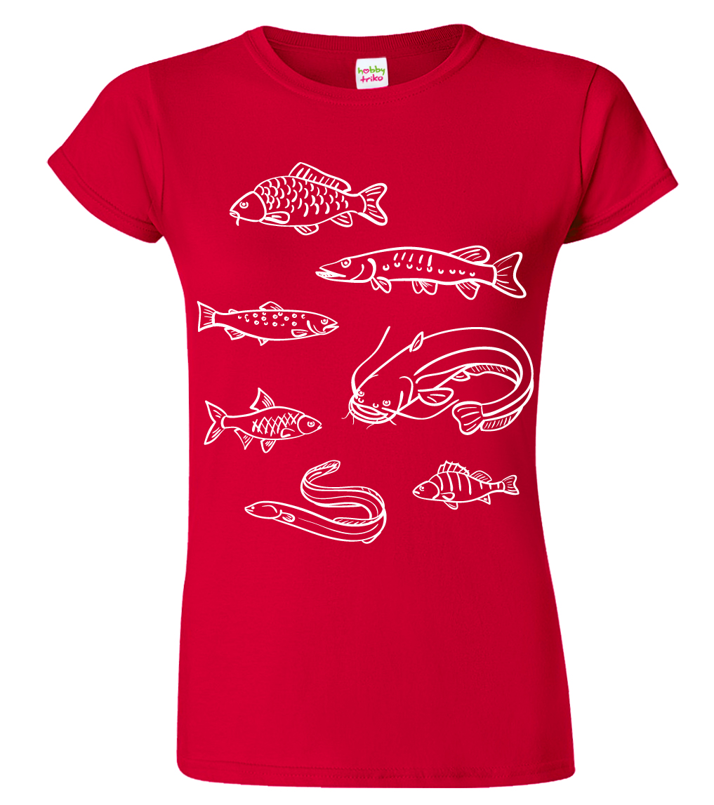 Dámské rybářské tričko - Ryby našich vod Velikost: M, Barva: Červená (07)