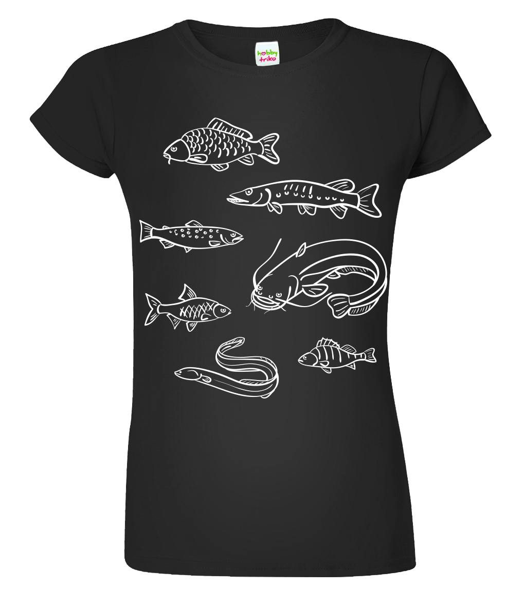 Dámské rybářské tričko - Ryby našich vod Velikost: L, Barva: Černá (01)