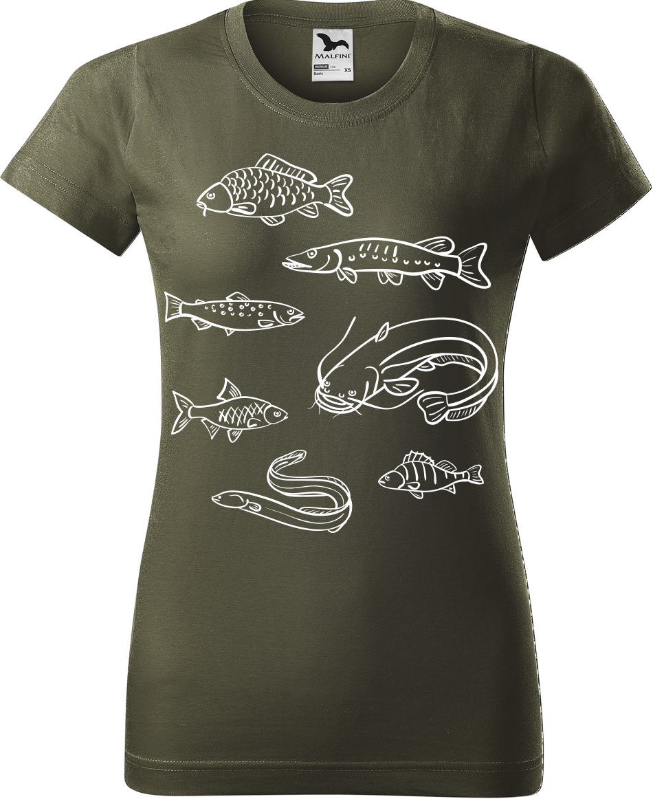 Dámské rybářské tričko - Ryby našich vod Velikost: 2XL, Barva: Military (69)