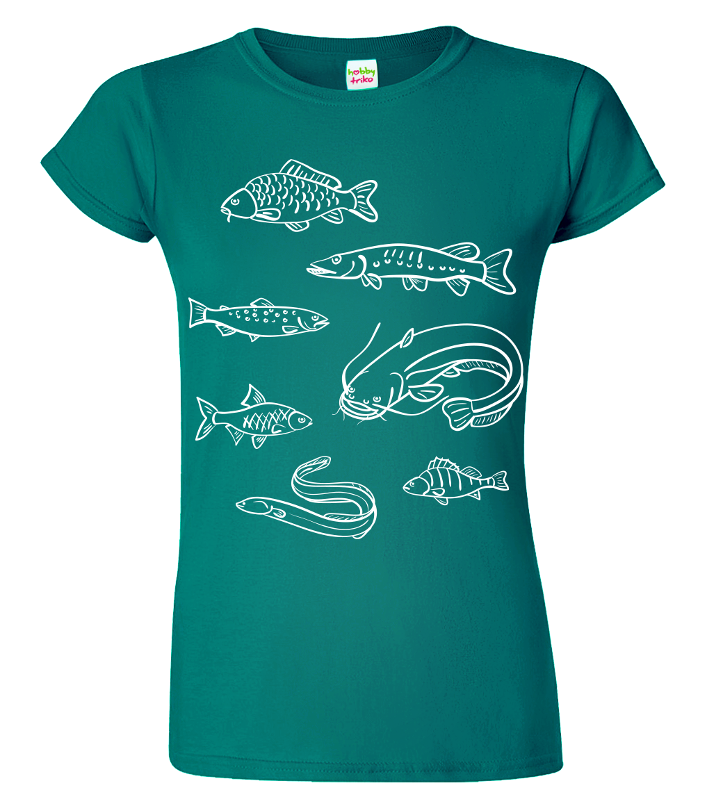 Dámské rybářské tričko - Ryby našich vod Velikost: M, Barva: Emerald (19)