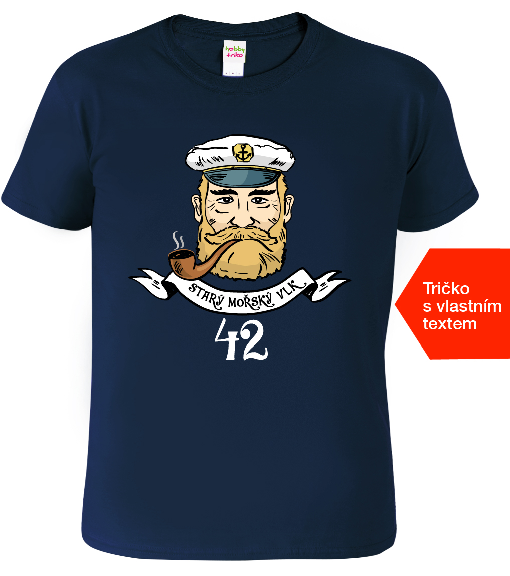 Vodácké tričko k narozeninám - Starý mořský vlk + rok Velikost: S, Barva: Námořní modrá (02)