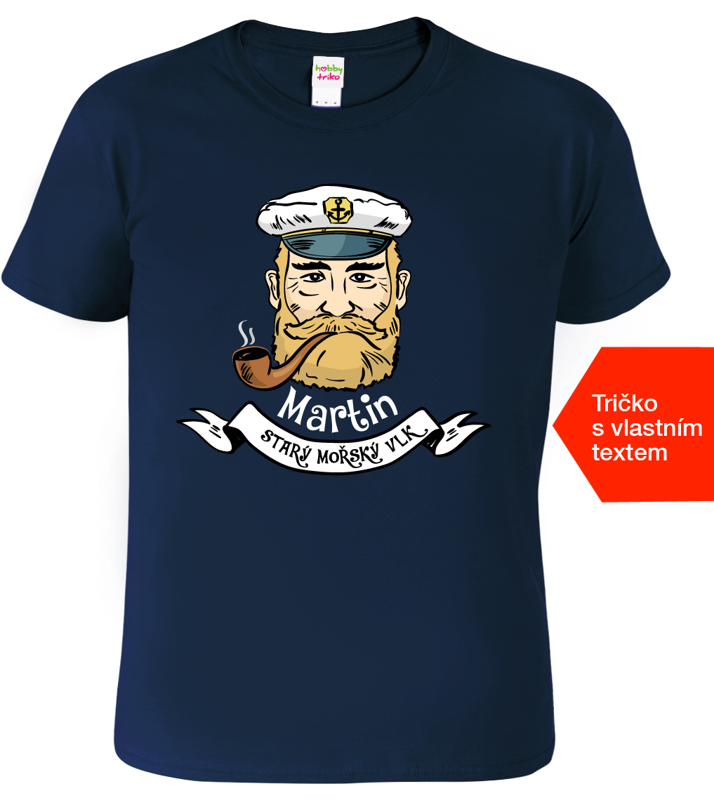 Vodácké tričko se jménem - Starý mořský vlk Velikost: L, Barva: Námořní modrá (02)