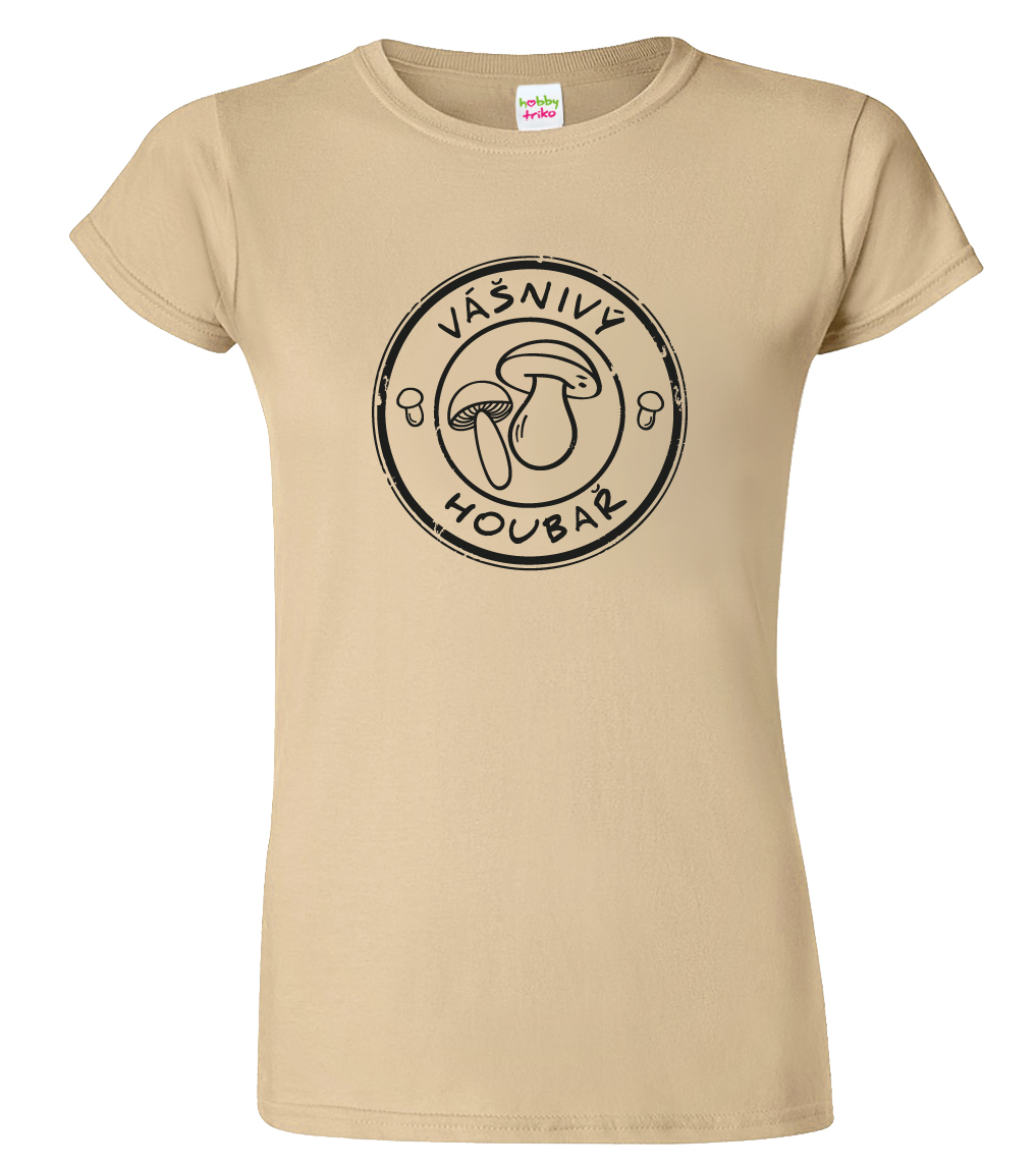 Dámské houbařské tričko - Vášnivý houbař Velikost: XL, Barva: Béžová (51)