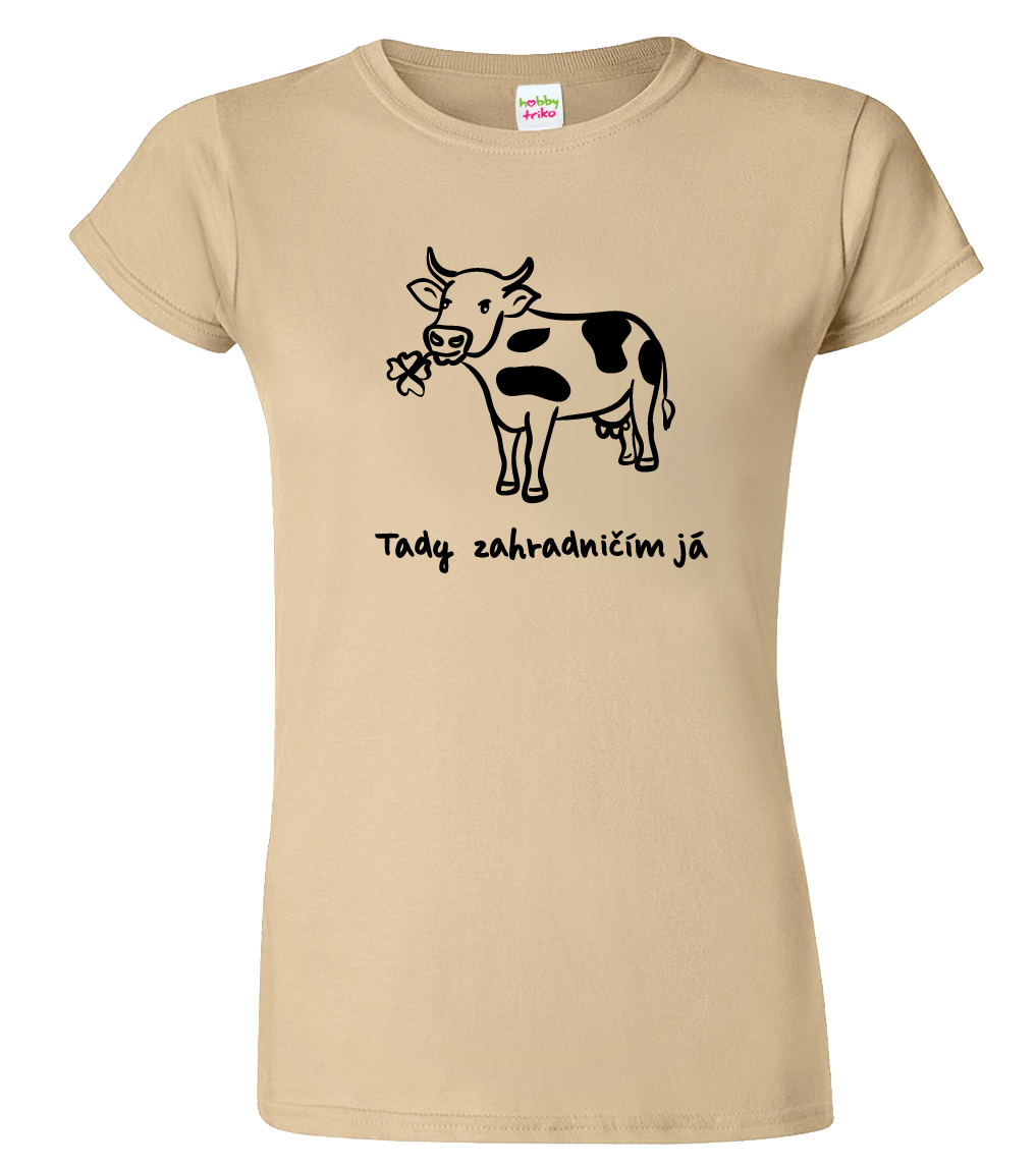 Dámské zahradnické tričko - Kráva Velikost: S, Barva: Béžová (51)