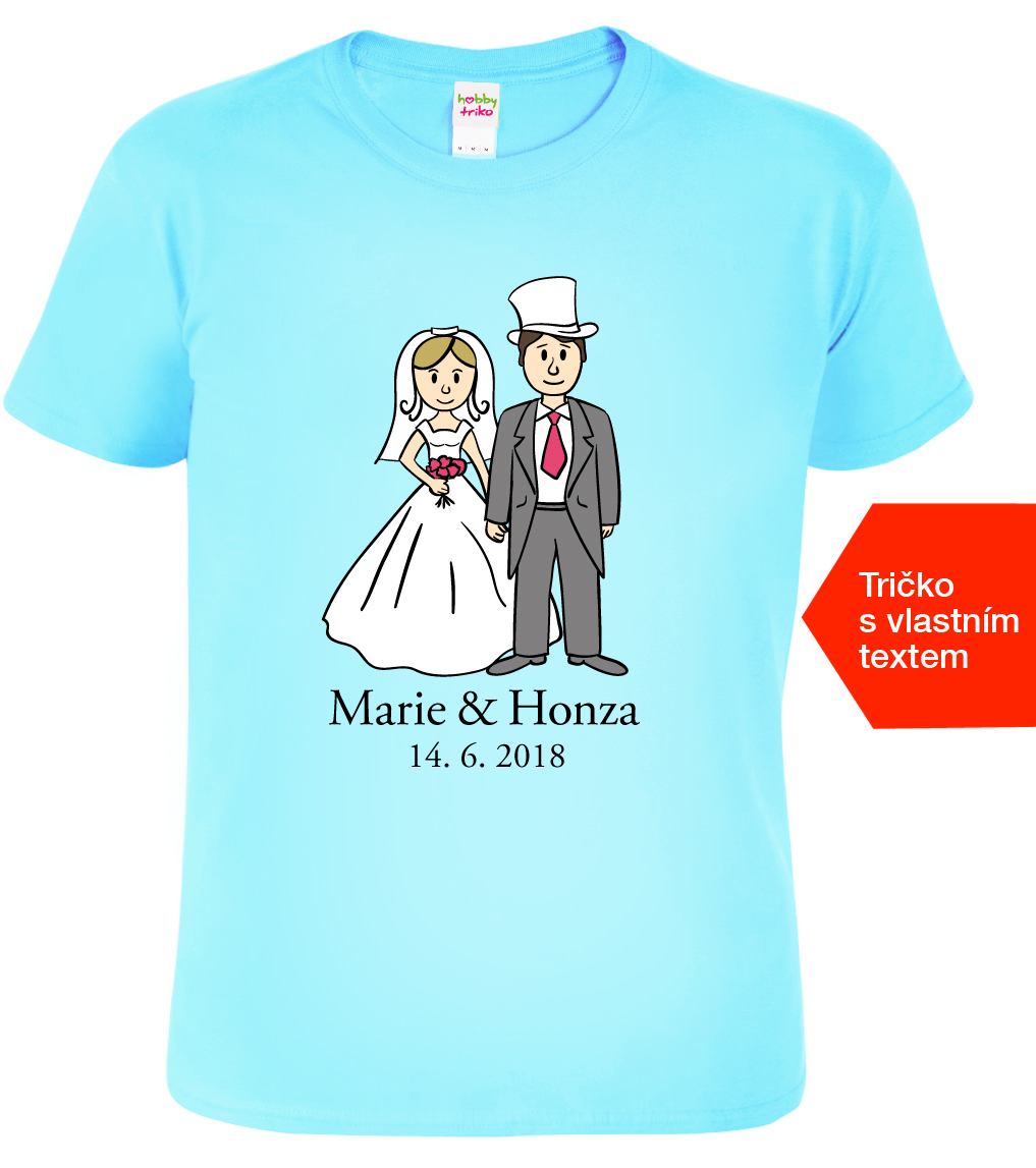 Svatební tričko pro ženicha - Novomanželé Velikost: M, Barva: Nebesky modrá (15)
