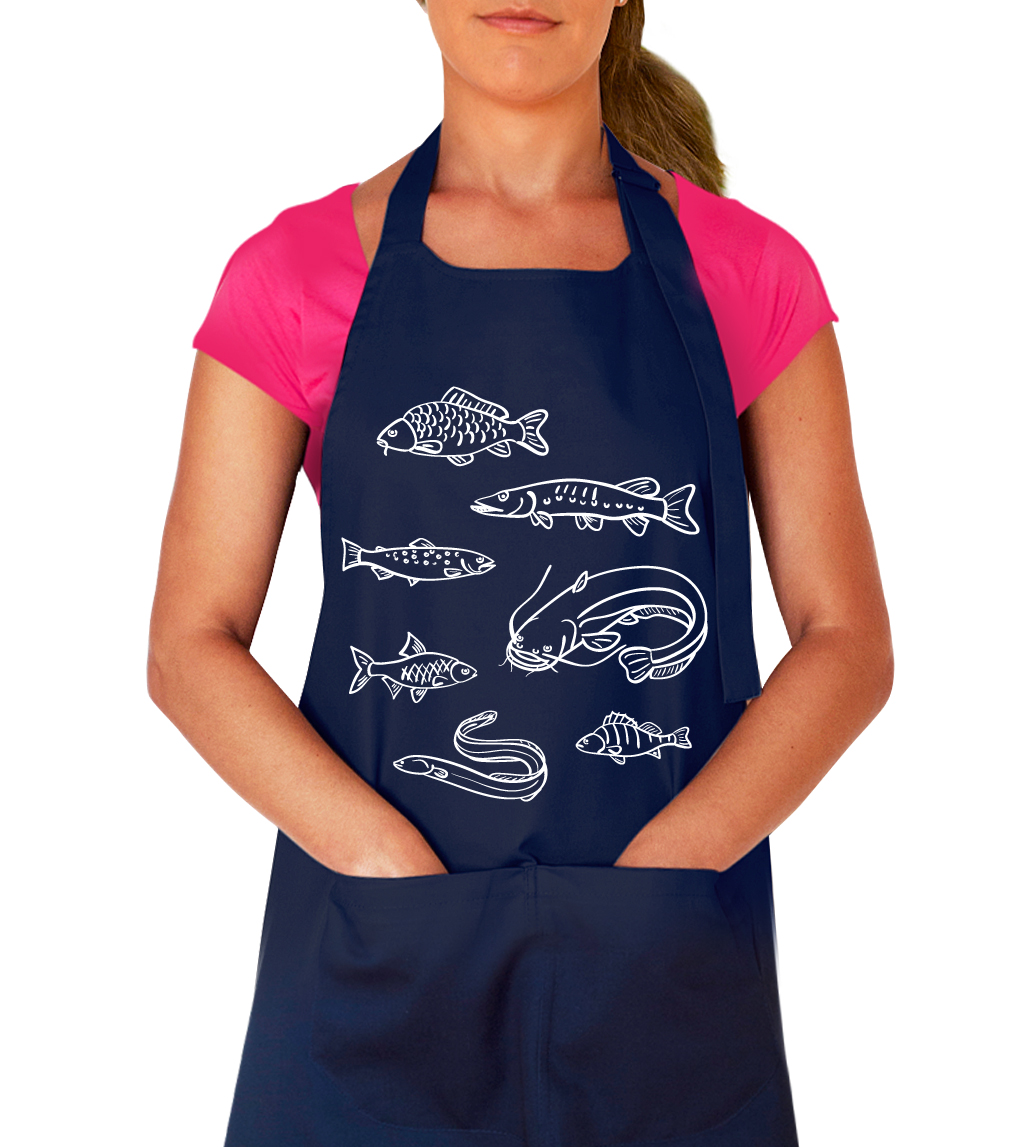 Kuchařská zástěra - Ryby našich vod Barva: Tmavě modrá