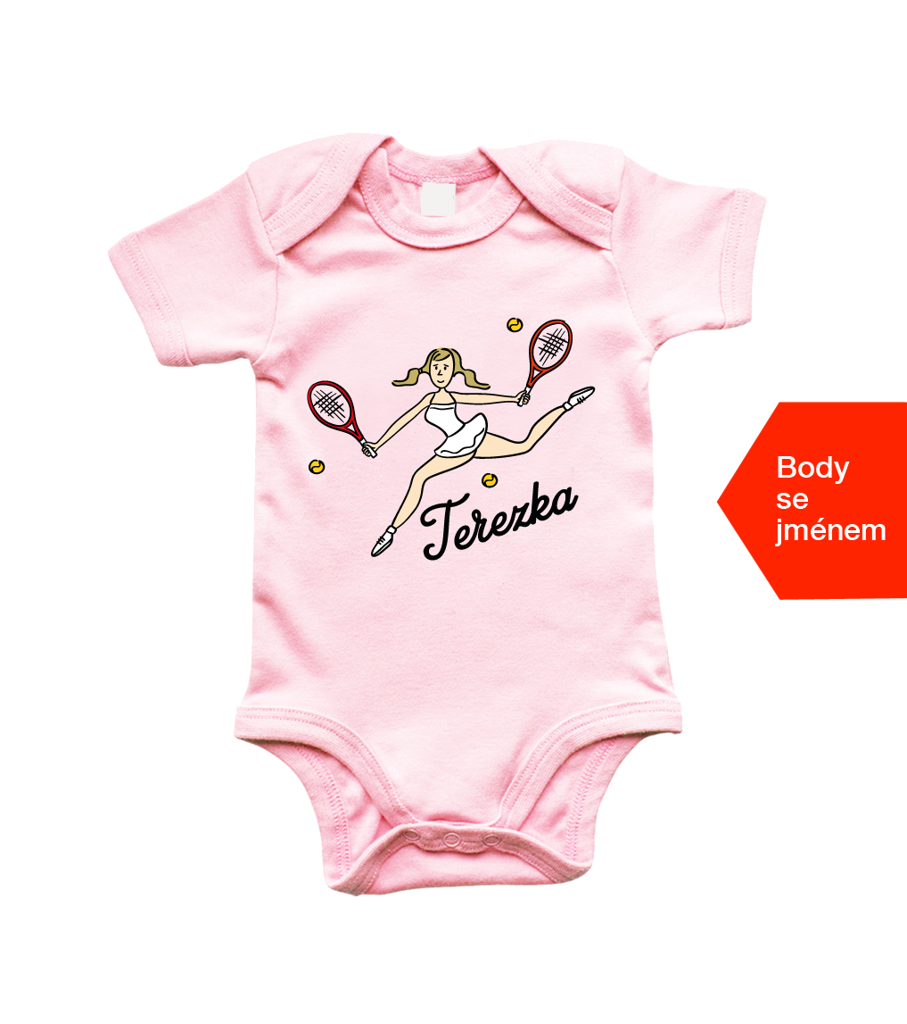 Dětské body se jménem - Tenistka Barva: Světle růžová (Powder Pink), velikost: 6-12 m