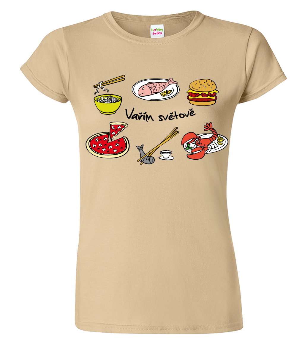 Tričko pro kuchařku - Vařím světově Velikost: XL, Barva: Béžová (51)