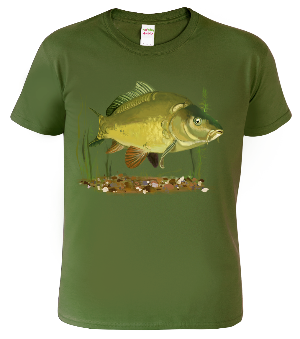 Dětské rybářské tričko - Kapr obecný Velikost: 12 let / 158 cm, Barva: Khaki (09)