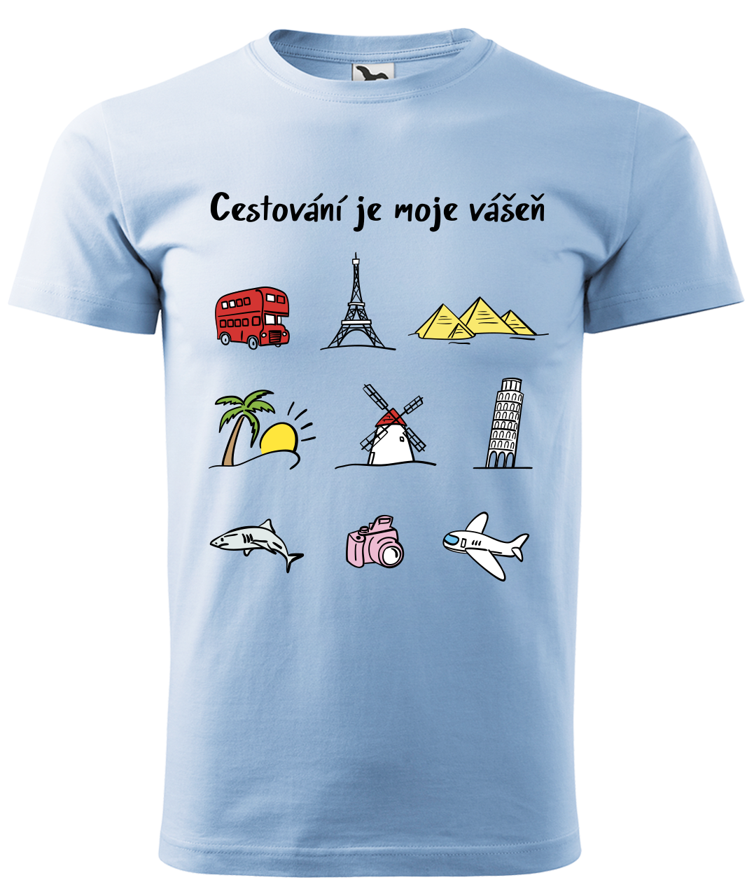 Dětské tričko - Cestování je moje vášeň (barevná kresba) Velikost: 6 let / 122 cm, Barva: Nebesky modrá (15)