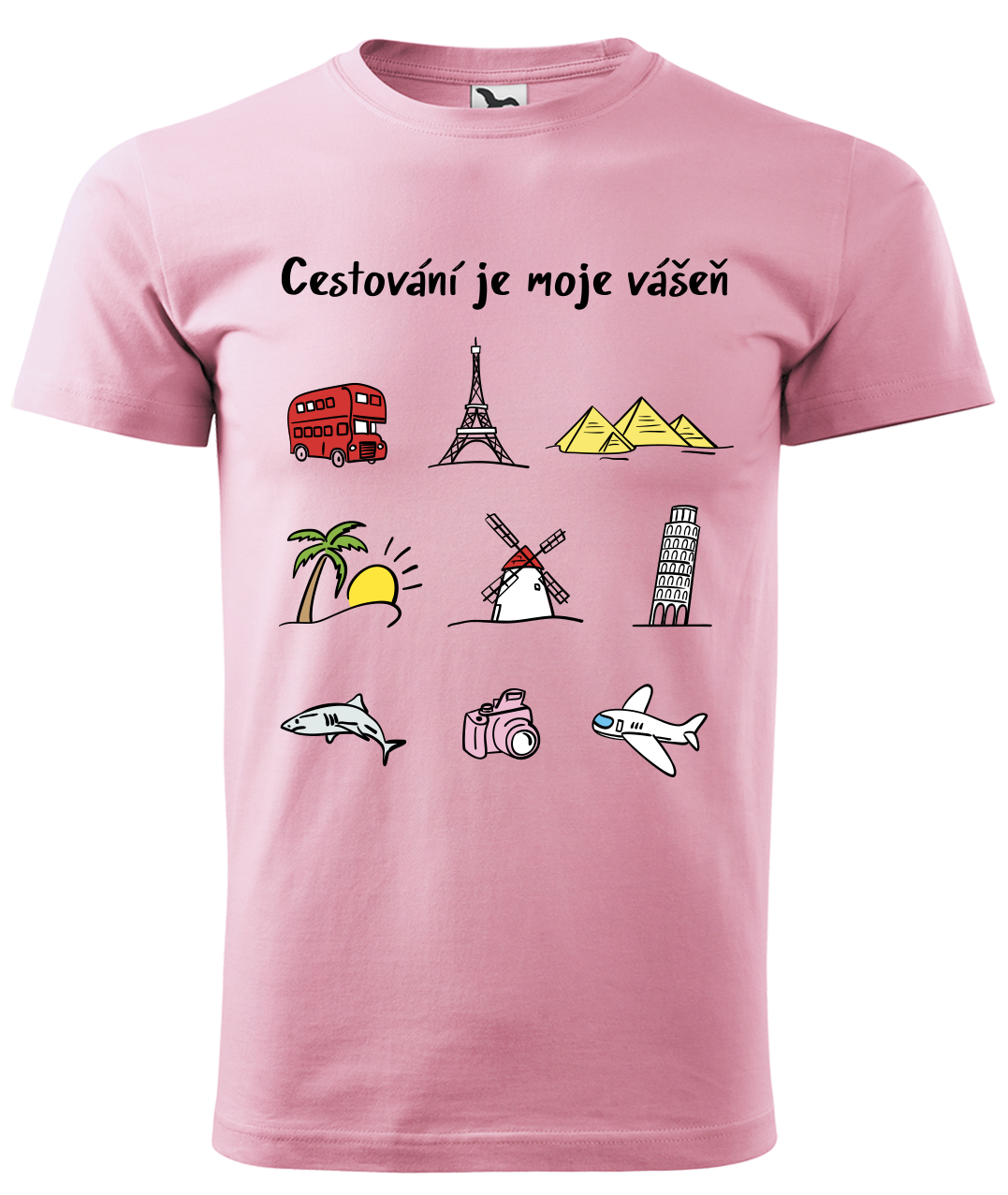 Dětské tričko - Cestování je moje vášeň (barevná kresba) Velikost: 4 roky / 110 cm, Barva: Růžová (30)