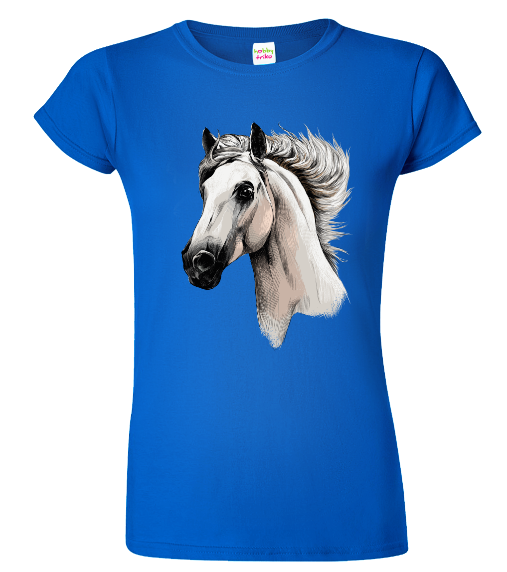 Dámské tričko s koněm - Bělouš Velikost: M, Barva: Královská modrá (05)